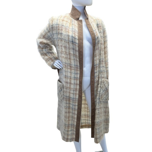 1960s Gino Rossi Mohair LIghtweight Plaid Long Cardigan Robe Jacket‎ Coat JS - Picture 4 of 12